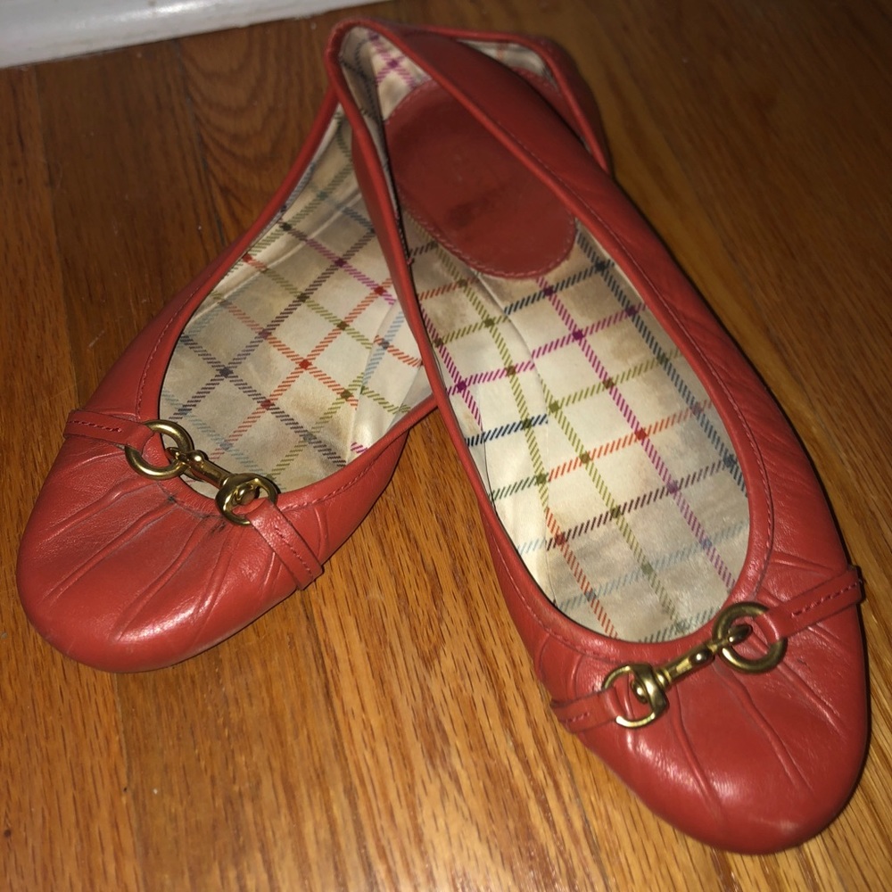 Coach Red Leather Horsebit Ballet Flats